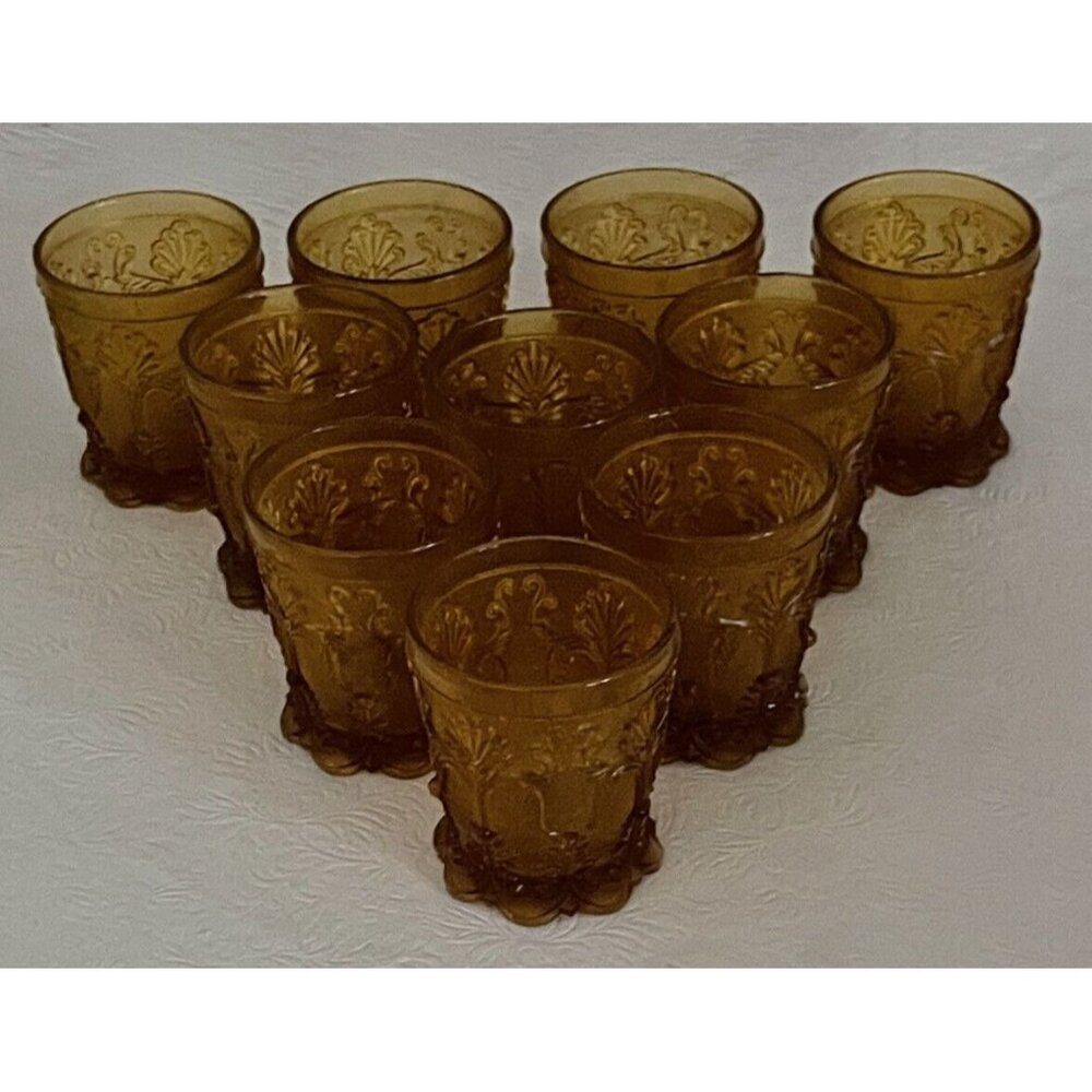 10 Antique Saint Louis Crystal Cup Lacy Flint Gothic Glass Goblet Amber READ